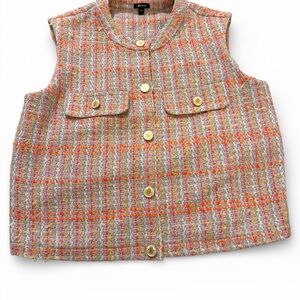 Express Colorful Tweed Vest with Gold Buttons